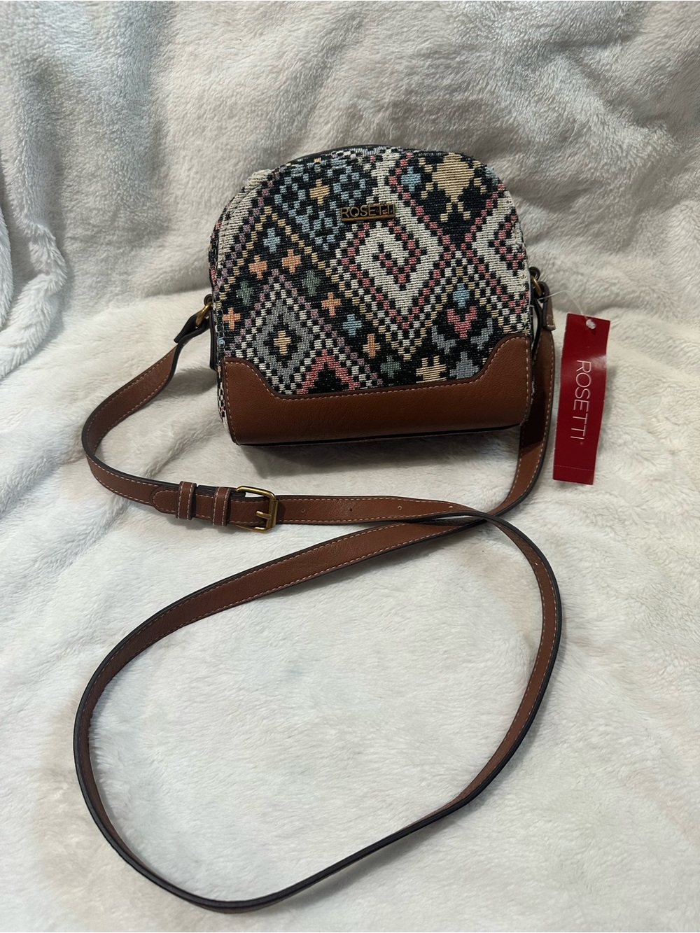 Rosetti Brown and Multicolor Woven Aztec Crossbody